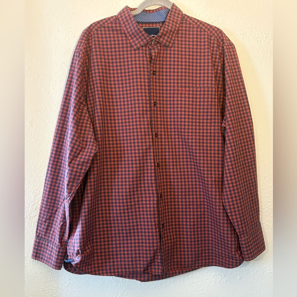 Tommy Bahama Men’s Red & Blue Plaid Long Sleeve Button Down Shirt Size XL